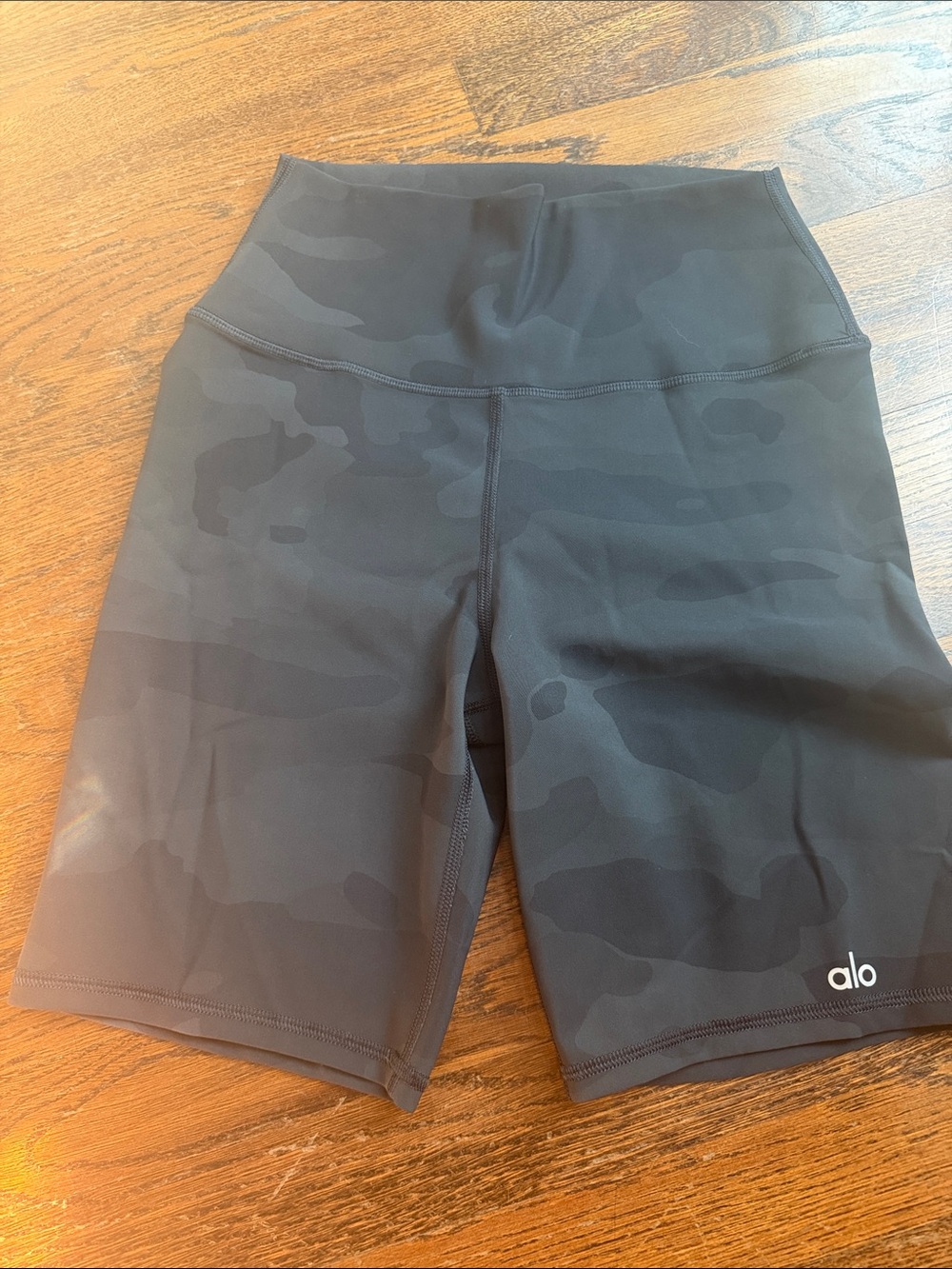 ALO Yoga Black Subtle Camo High-Rise Bike Shorts